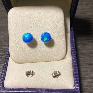 Stunning Blue Opal Silver Earrings!